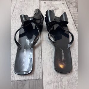 Anthropologie Jeffrey Campbell Black Shiny Jelly Camellia Sandal Slide Sz 39 8